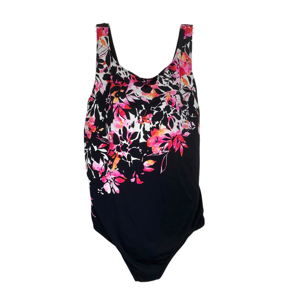 Swimsuits for All Plus Sz 30 Black & Pink Floral One Piece Swimsuit 65-1455-6 - Picture 2 of 7